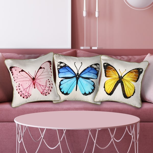 Beaded Butterfly Pillow 12x12" Set of 3 Bed Bath & Beyond 32942867